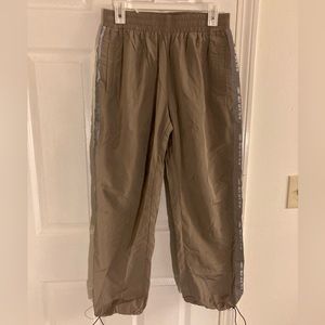 Tan Windbreaker Wide Leg Reflective Parachute Pants Drawstring NWOT
